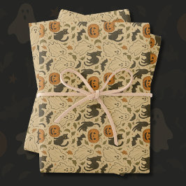 Hoja De Papel De Regalo Halloween Vintage Autumn Ghosts & Black Cats