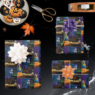 Hoja De Papel De Regalo Halloween Witch Cat Purple Magic