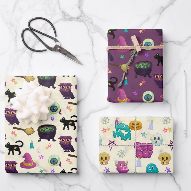 HOJA DE PAPEL DE REGALO HALLOWEEN Y FALL CREEPY PATTERN (Anverso)