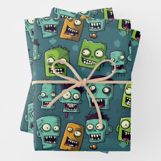 Hoja De Papel De Regalo Halloween zombie design with green background