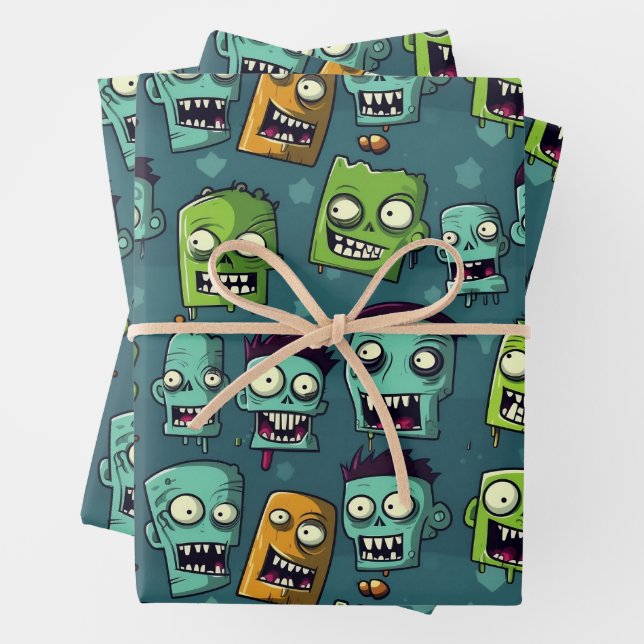 Hoja De Papel De Regalo Halloween zombie design with green background (In situ)