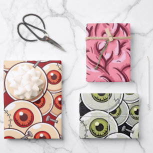 Hoja De Papel De Regalo Halloween Zombie Ojos Cerebros Personalizado Fiest