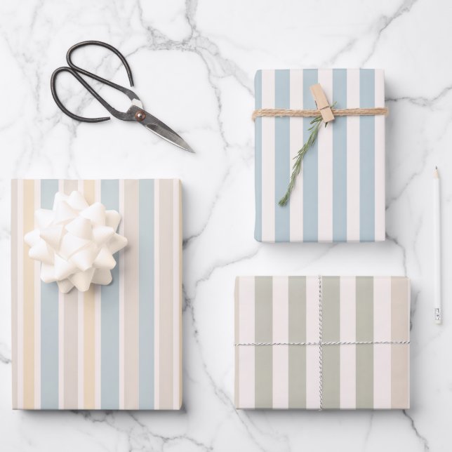 Hoja De Papel De Regalo Hamptons Duck Egg Blue & Sage Stripes (Anverso)