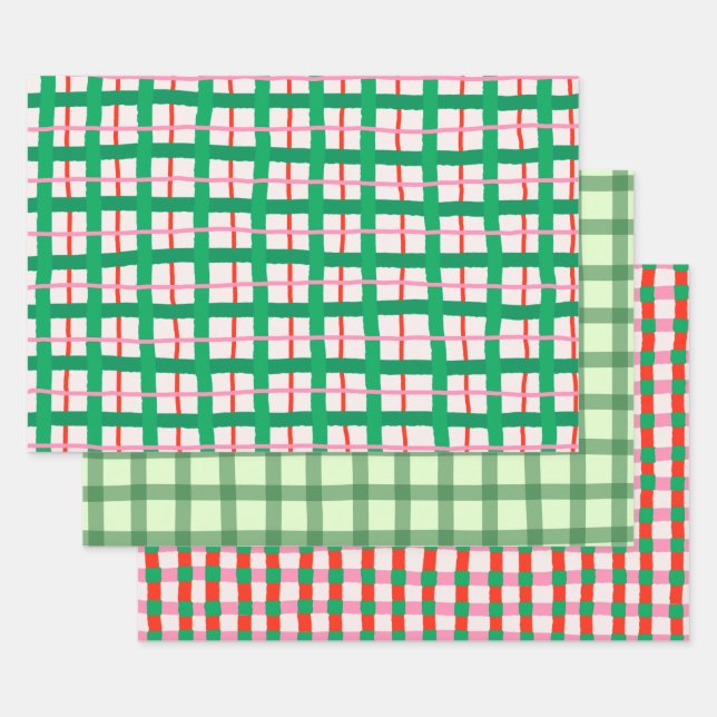Hoja De Papel De Regalo Hand Drawn Modern Christmas Plaids (Set)