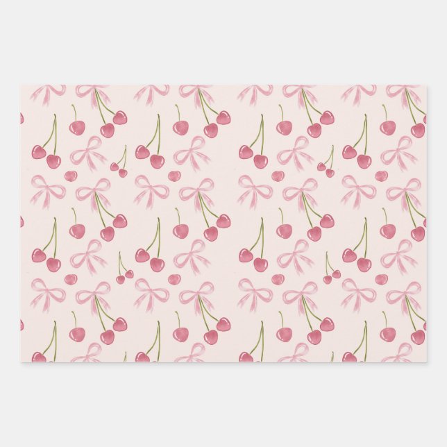 Hoja De Papel De Regalo  Hand-drawn Pink Cherry Coquette Seamless Pattern (Anverso)