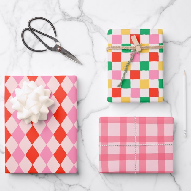 Hoja De Papel De Regalo Hand Drawn Pink Christmas Geometric (Anverso)