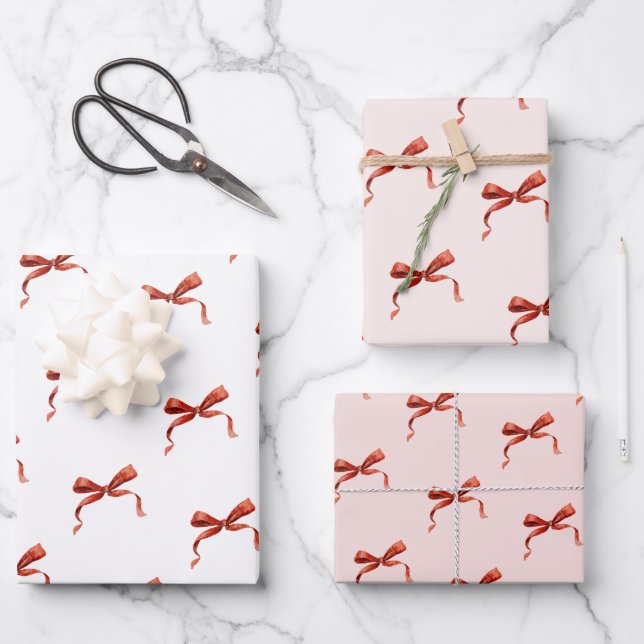 Hoja De Papel De Regalo Hand Drawn Red Ribbon Bow (Anverso)