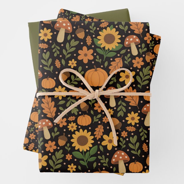 Hoja De Papel De Regalo Hand Drawn Rustic Fall Pattern Wrapping Paper Set (In situ)