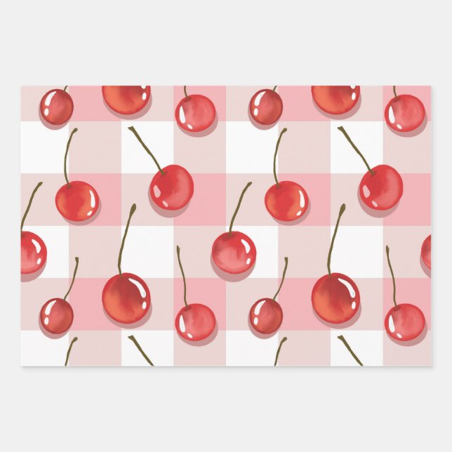 Hoja De Papel De Regalo Hand-Painted Red Cherries Seamless Pattern (Anverso)