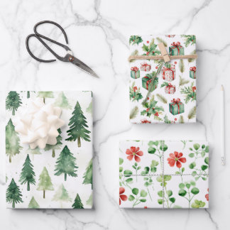 Hoja De Papel De Regalo Hand Painted Watercolor Holiday Patterns