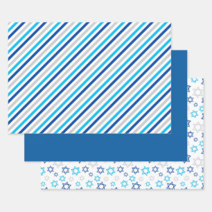 Hoja De Papel De Regalo Hanukkah Blue Silver