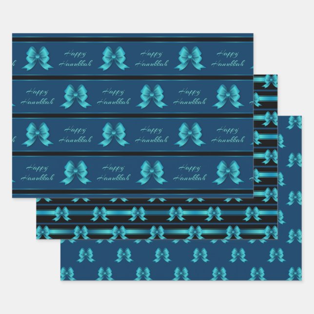 Hoja De Papel De Regalo Hanukkah Bows metálicos (Set)