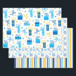 Hoja De Papel De Regalo Hanukkah de moda moderna<br><div class="desc">¡Estos modernos periódicos Hanukkah con regalos, rayas y estrellas de los davids tendrán sus paquetes con un aspecto fenomenal! Son coloridas y de moda, aunque tradicionales.</div>