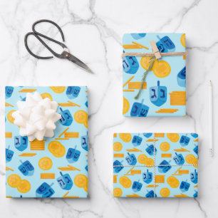 Hoja De Papel De Regalo Hanukkah Dreidel Game Gelt Dark Blue