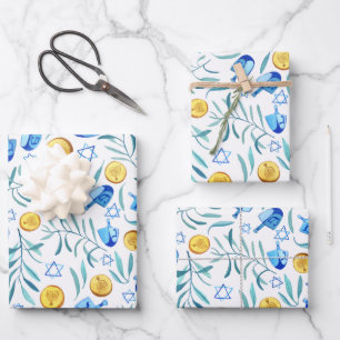 Hoja De Papel De Regalo Hanukkah Dreidel Patrón de vacaciones judías