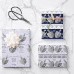 Hoja De Papel De Regalo Hanukkah Dreidels Silver Monograma<br><div class="desc">Crea tu propio surtido personalizado de hojas de papel de envoltura de regalo con tu monograma opcional y saludo personalizado en estos Sueños Hanukkah en plantillas de diseño de plata falsas. La primera hoja presenta un fondo de textura de tela falsa y filas de Dreidels en gris plateado con un...</div>