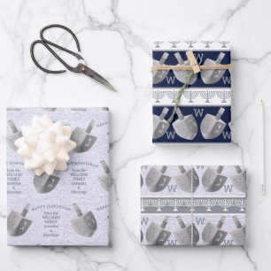 Hoja De Papel De Regalo Hanukkah Dreidels Silver Monograma