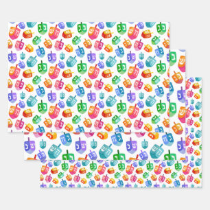 Hoja De Papel De Regalo Hanukkah Dreidels vacaciones acuáticas con arcoiri