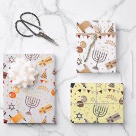 Hoja De Papel De Regalo Hanukkah Festividades judías Símbolos clásicos
