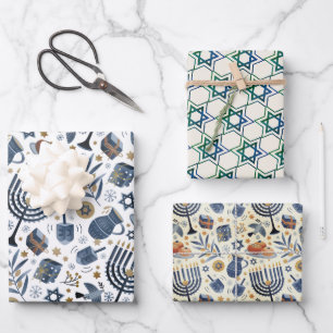 Hoja De Papel De Regalo Hanukkah Festividades judías Símbolos Rusticos Clá