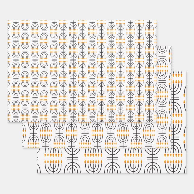 Hoja De Papel De Regalo Hanukkah Menorah Abstract Design (Set)