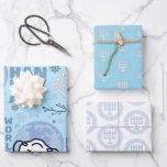 Hoja De Papel De Regalo Hanukkah Menorah Blue Oy to the World Holiday Pack<br><div class="desc">trío de tres diferentes patrones de hanukkah</div>