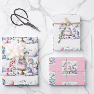 Hoja De Papel De Regalo Happy Birthday Unicorn Themed