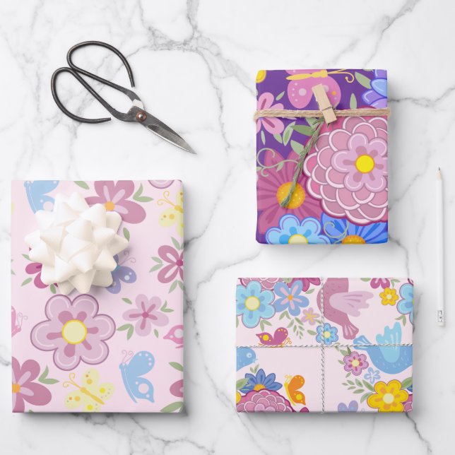 Hoja De Papel De Regalo Happy Birthday Wild Flowers Garden Boho Pattern (Anverso)