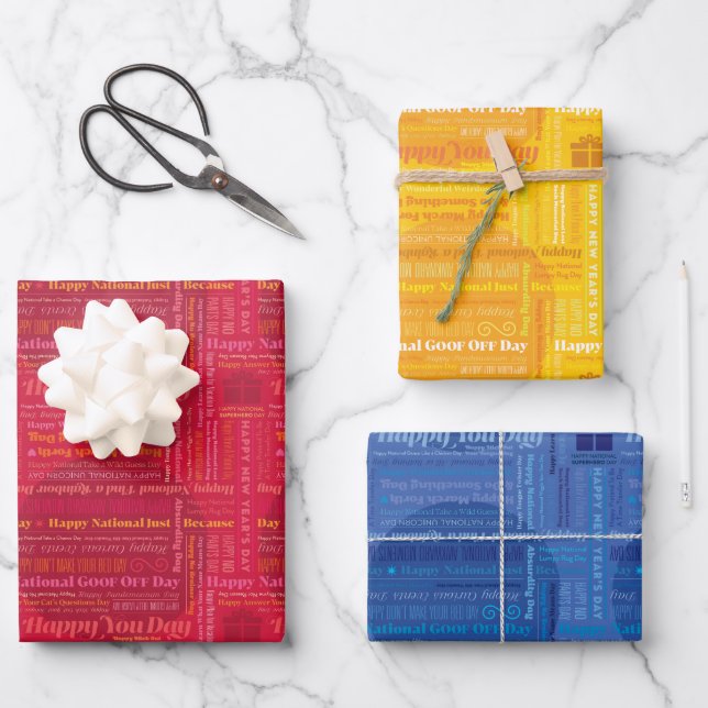 Hoja De Papel De Regalo Happy Days Wrap: rojo, amarillo, azul (Anverso)
