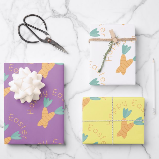 Hoja De Papel De Regalo Happy Easter Carrot Bunch (Anverso)