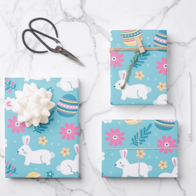 Hoja De Papel De Regalo Happy Easter Rabbit Floral (Anverso)