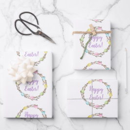 Hoja De Papel De Regalo Happy Easter Willow Wreath With Pastel Eggs
