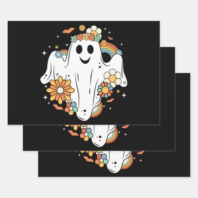 Hoja De Papel De Regalo Happy Ghost Retro Hippie Vibe (Set)