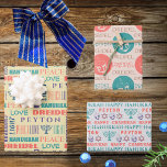 Hoja De Papel De Regalo Happy Hanukkah Vintage Childs Name Typography<br><div class="desc">Add your child's name to this cute vintage colors Happy Hanukkah typography wrapping paper for a personalized touch to your Festival of Lights. Sheet One features a mix of fun fonts in hues of coral, teal, purple and classic blue on a pale buttery yellow background. Nestled in among DREIDEL, HANUKKAH,...</div>