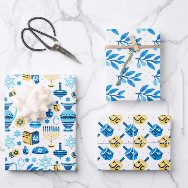 Hoja De Papel De Regalo Happy Hanukkah Wrapup Paper Set de 3 (Anverso)