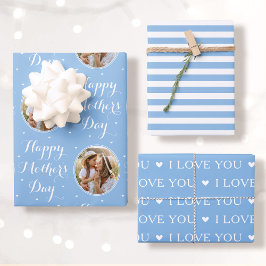 Hoja De Papel De Regalo Happy Mother's Day Photo I Love You Blue 3 Set
