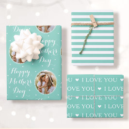 Hoja De Papel De Regalo Happy Mother's Day Photo I Love You Mint 3 Set