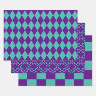 Hoja De Papel De Regalo Harlequin Moroccan Checker DIY Colores Púrpura Tur