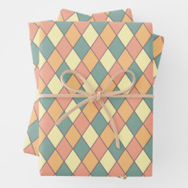 Hoja De Papel De Regalo Harlequina diagonal de vintage en pasteles