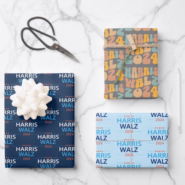 Hoja De Papel De Regalo Harris Walz 2024 para presidente (Anverso)