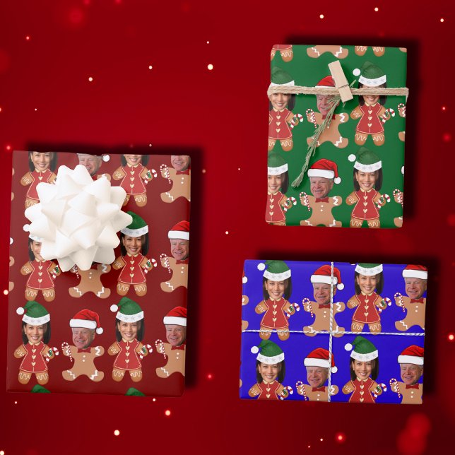 Hoja De Papel De Regalo Harris Walz Face Gingerbread Navidades regalo (Subido por el creador)