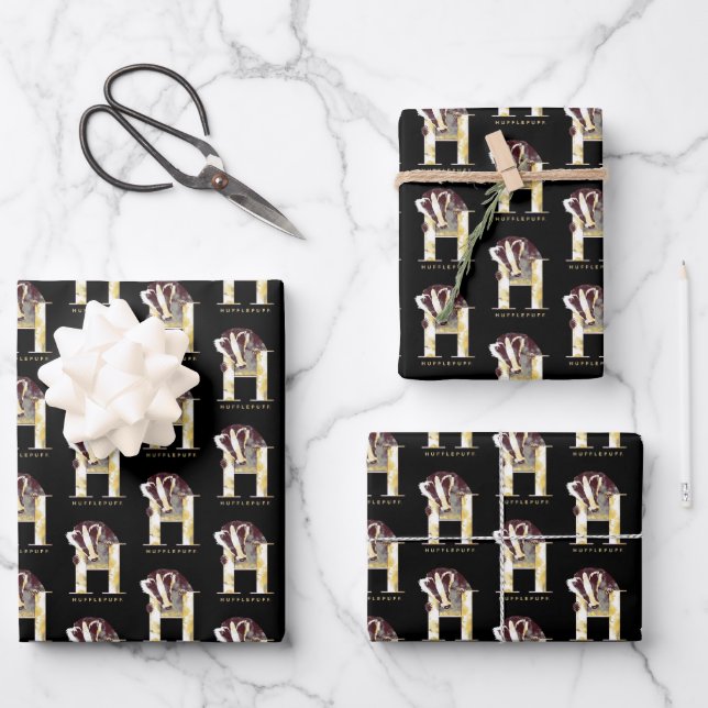 Hoja De Papel De Regalo Harry Potter | HUFFLEPUFF™ Tejón Acuarela (Anverso)