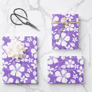 HOJA DE PAPEL DE REGALO HAWAIIAN HULA (HIBISCUS) PURPLE LUMINOSO