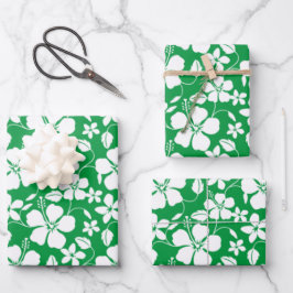 HOJA DE PAPEL DE REGALO HAWAIIAN HULA (HIBISCUS) VERDE