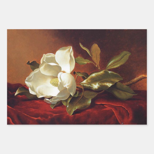 Hoja De Papel De Regalo Heade - Una Magnolia sobre terciopelo rojo (Anverso)