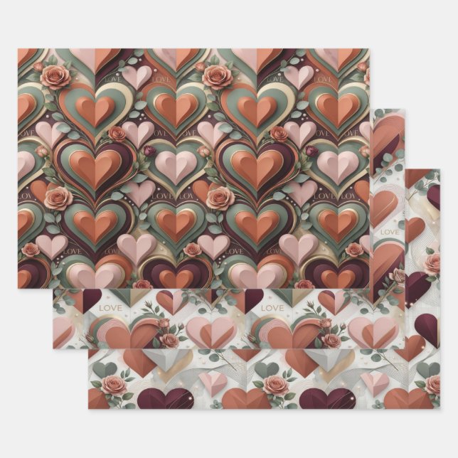 Hoja De Papel De Regalo Heart Pattern Gift Wrap (Set)