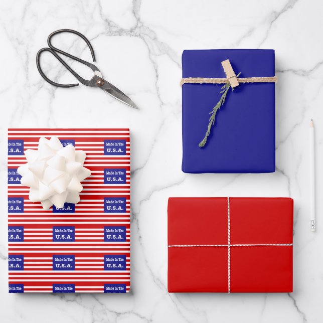 Hoja De Papel De Regalo Hecha En Estados Unidos Bandera Roja Blanca Y Azul (Anverso)