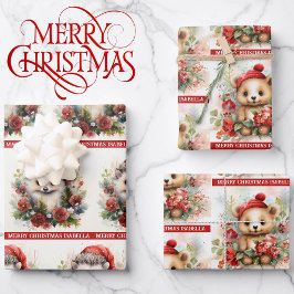 Hoja De Papel De Regalo Hedgehog Añadir Navidades de nombre 3