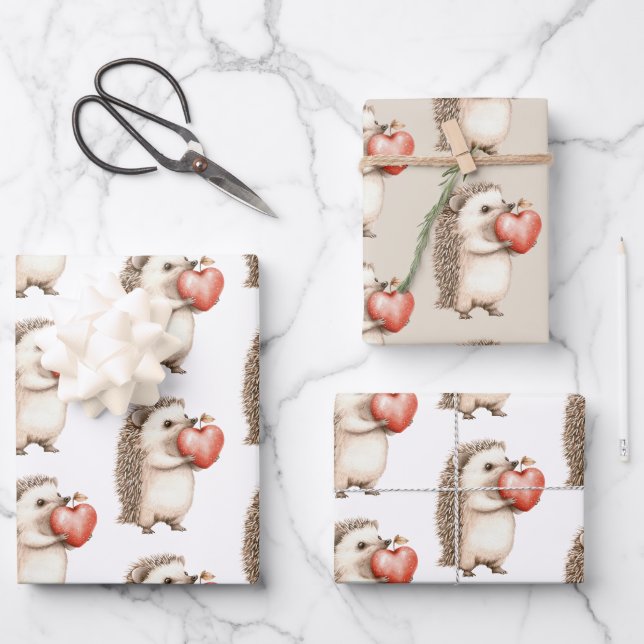 Hoja De Papel De Regalo Hedgehog Apple Heart Birthday (Anverso)