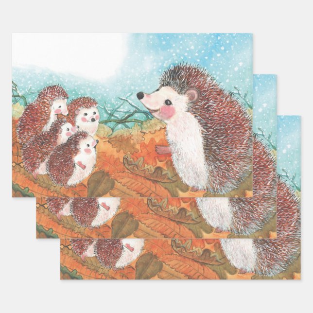 Hoja De Papel De Regalo Hedgehogs hablando entre sí Ilustracion (Set)